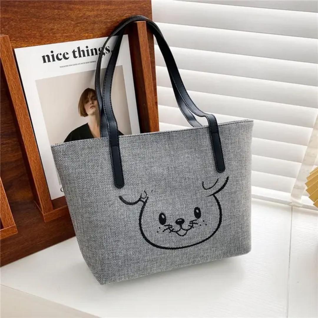 textured fashion commuting new Korean linen large capacity leisure canvas cotton tote bag with zipper all season fashion vintage lady dress a sustainable alternative to plastic bags