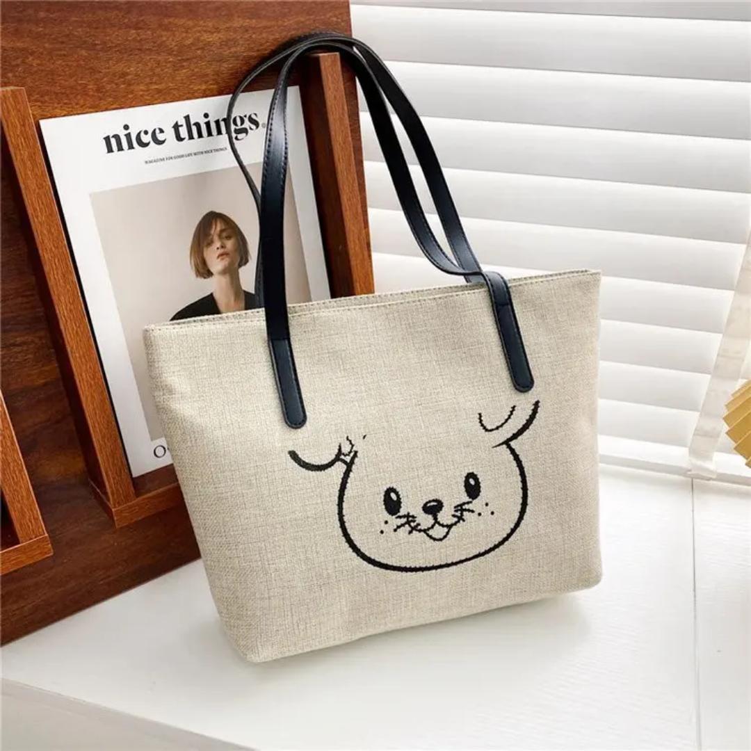 textured fashion commuting new Korean linen large capacity leisure canvas cotton tote bag with zipper all season fashion vintage lady dress a sustainable alternative to plastic bags