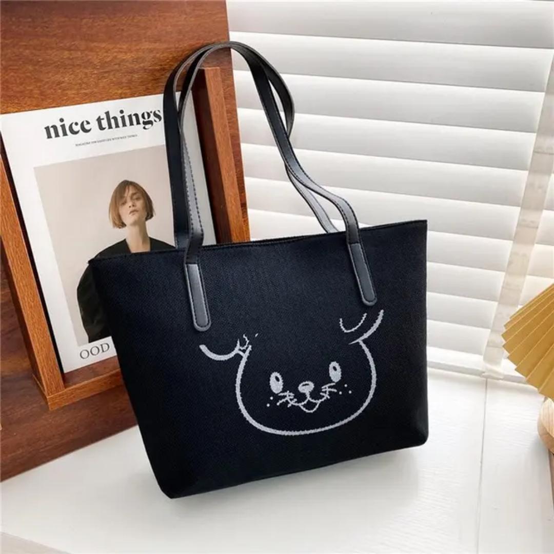 textured fashion commuting new Korean linen large capacity leisure canvas cotton tote bag with zipper all season fashion vintage lady dress a sustainable alternative to plastic bags