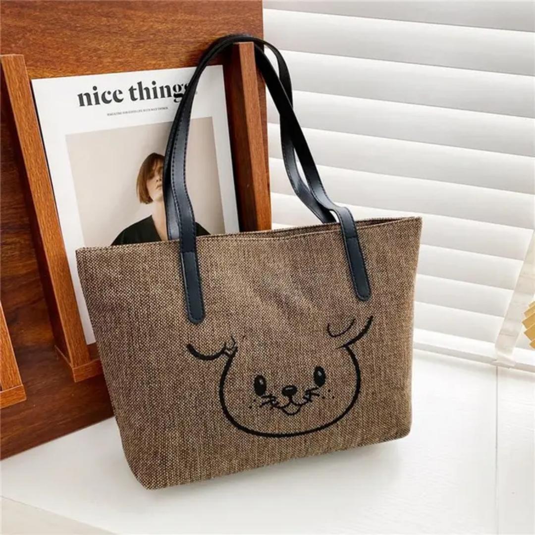 textured fashion commuting new Korean linen large capacity leisure canvas cotton tote bag with zipper all season fashion vintage lady dress a sustainable alternative to plastic bags