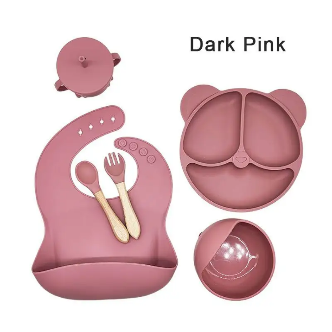 New  Arrival Non Toxic 6-Piece Silicone Baby Feeding Set Table Ware Kids-Design Food Grade Dinner Tray Suction Children Dining Bowl
