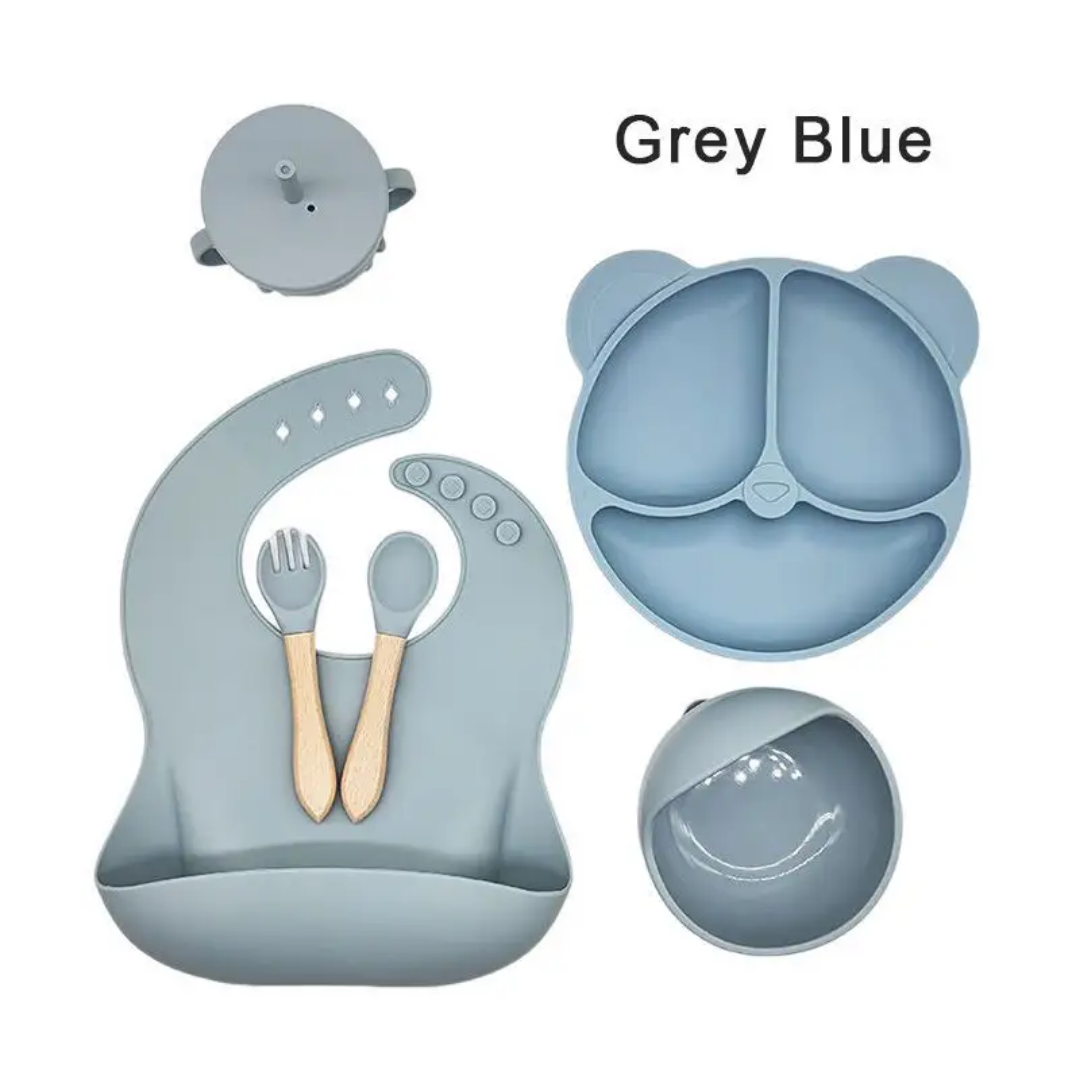 New  Arrival Non Toxic 6-Piece Silicone Baby Feeding Set Table Ware Kids-Design Food Grade Dinner Tray Suction Children Dining Bowl