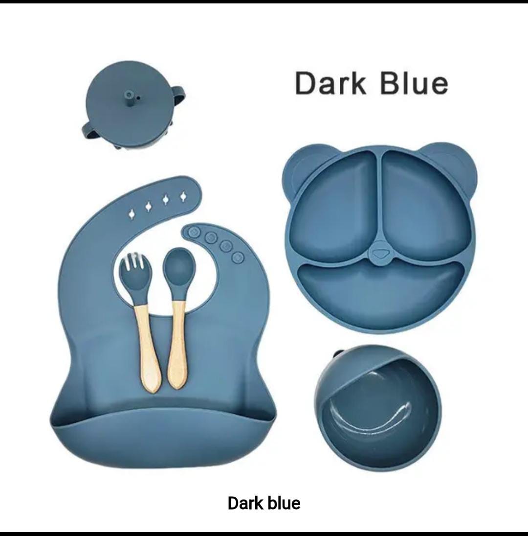 New  Arrival Non Toxic 6-Piece Silicone Baby Feeding Set Table Ware Kids-Design Food Grade Dinner Tray Suction Children Dining Bowl