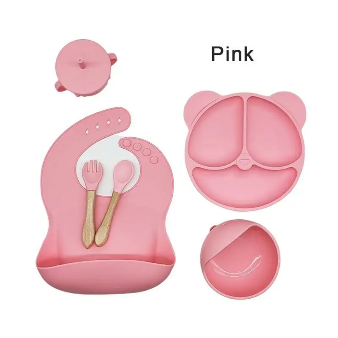 New  Arrival Non Toxic 6-Piece Silicone Baby Feeding Set Table Ware Kids-Design Food Grade Dinner Tray Suction Children Dining Bowl