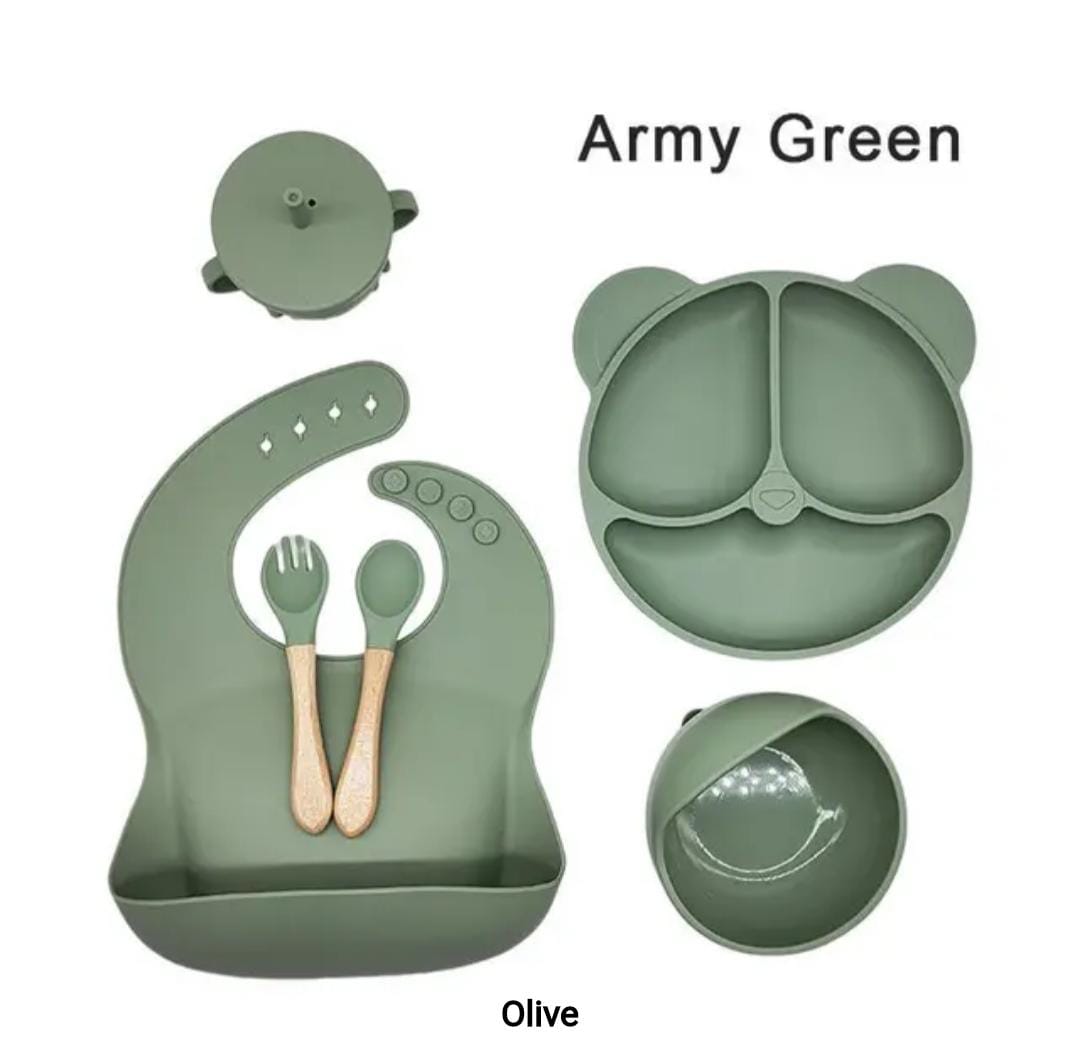 New  Arrival Non Toxic 6-Piece Silicone Baby Feeding Set Table Ware Kids-Design Food Grade Dinner Tray Suction Children Dining Bowl