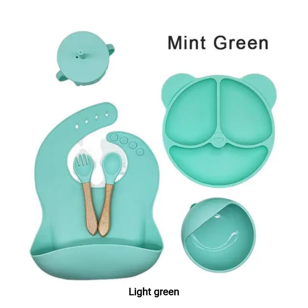 New  Arrival Non Toxic 6-Piece Silicone Baby Feeding Set Table Ware Kids-Design Food Grade Dinner Tray Suction Children Dining Bowl