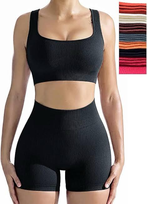 Seamless Yoga Leggings Ribbed Yoga Shorts Set Women High Waist Top Bottom Workout Set Fitness Set  Workout Outfit Lightweight Quick Dry Comfy Breathable Good Quality Athleisure Gym Clothes Gymwear