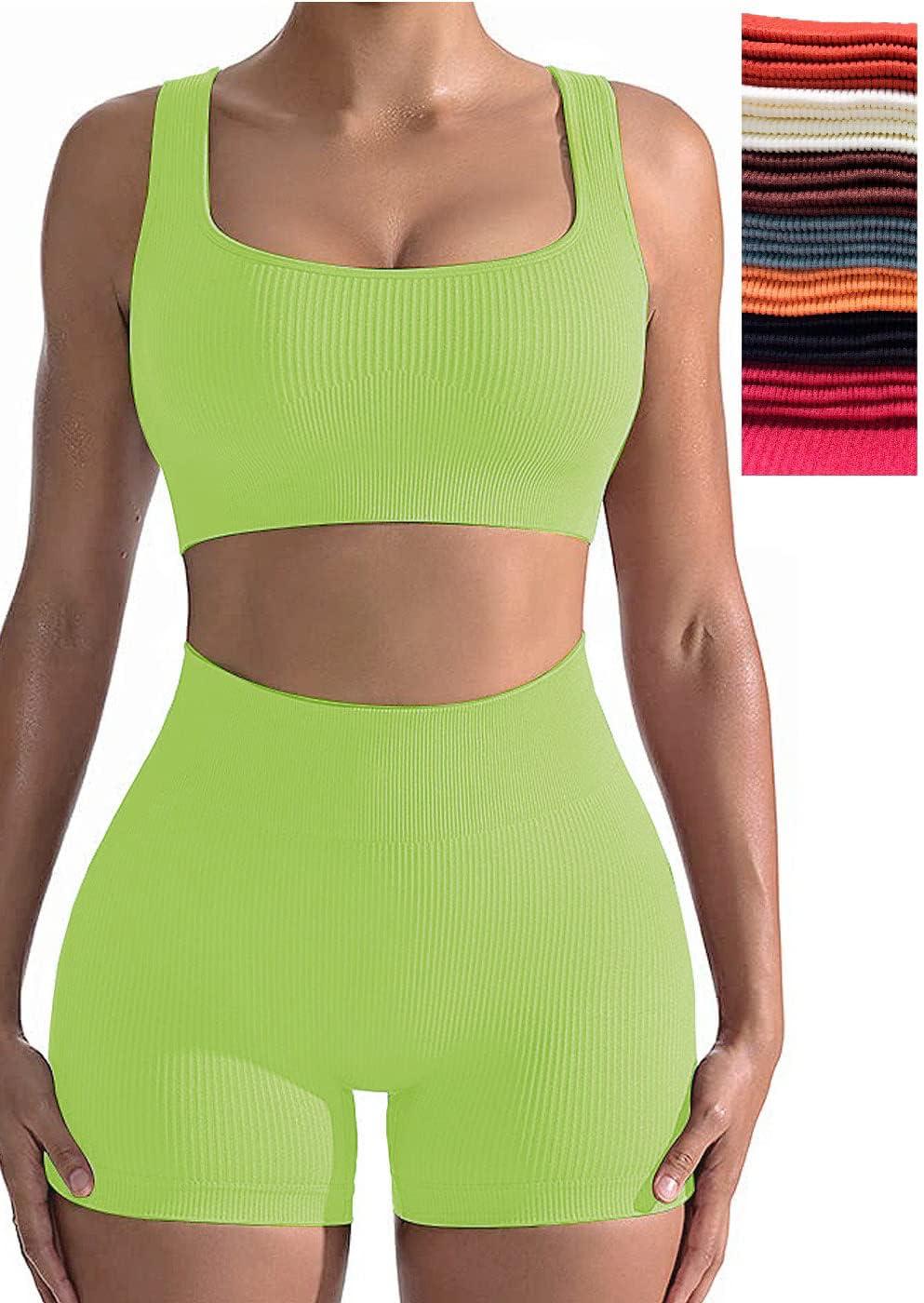 Seamless Yoga Leggings Ribbed Yoga Shorts Set Women High Waist Top Bottom Workout Set Fitness Set  Workout Outfit Lightweight Quick Dry Comfy Breathable Good Quality Athleisure Gym Clothes Gymwear