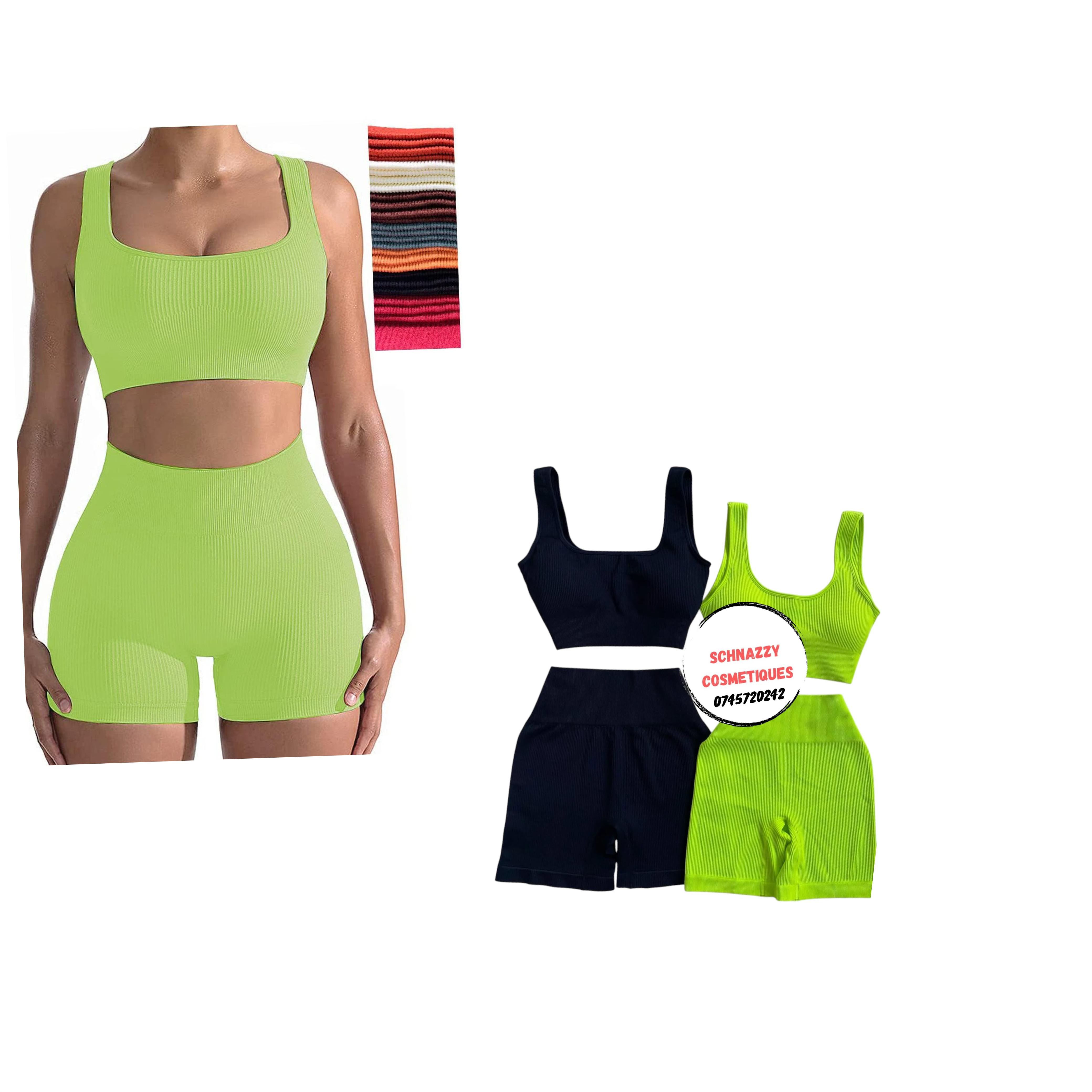 Seamless Yoga Leggings Ribbed Yoga Shorts Set Women High Waist Top Bottom Workout Set Fitness Set  Workout Outfit Lightweight Quick Dry Comfy Breathable Good Quality Athleisure Gym Clothes Gymwear