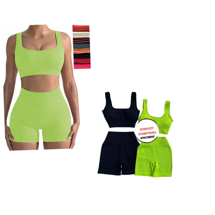 Seamless Yoga Leggings Ribbed Yoga Shorts Set Women High Waist Top Bottom Workout Set Fitness Set  Workout Outfit Lightweight Quick Dry Comfy Breathable Good Quality Athleisure Gym Clothes Gymwear