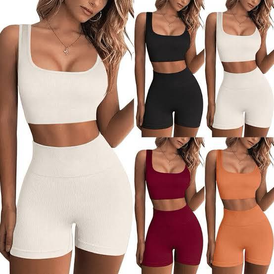 Seamless Yoga Leggings Ribbed Yoga Shorts Set Women High Waist Top Bottom Workout Set Fitness Set  Workout Outfit Lightweight Quick Dry Comfy Breathable Good Quality Athleisure Gym Clothes Gymwear
