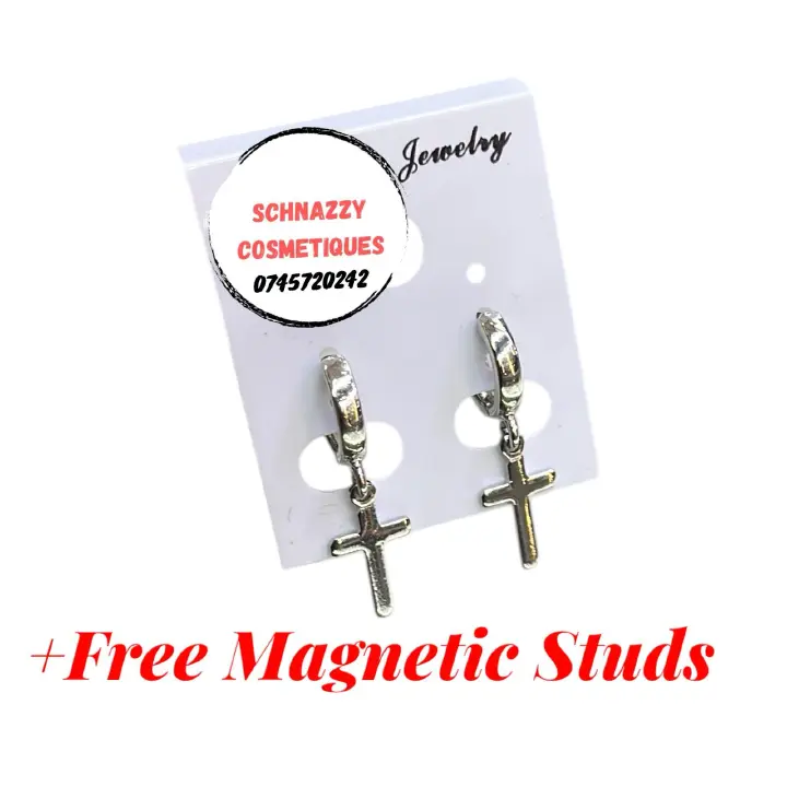 2 Pair Combo Tiny Cross Piercing Earings + 1 Random Pair Colored Magnetic Earrings for Men or Women Magnetic Earring Mens Jewelry Stainless Steel Magnetic Earrings