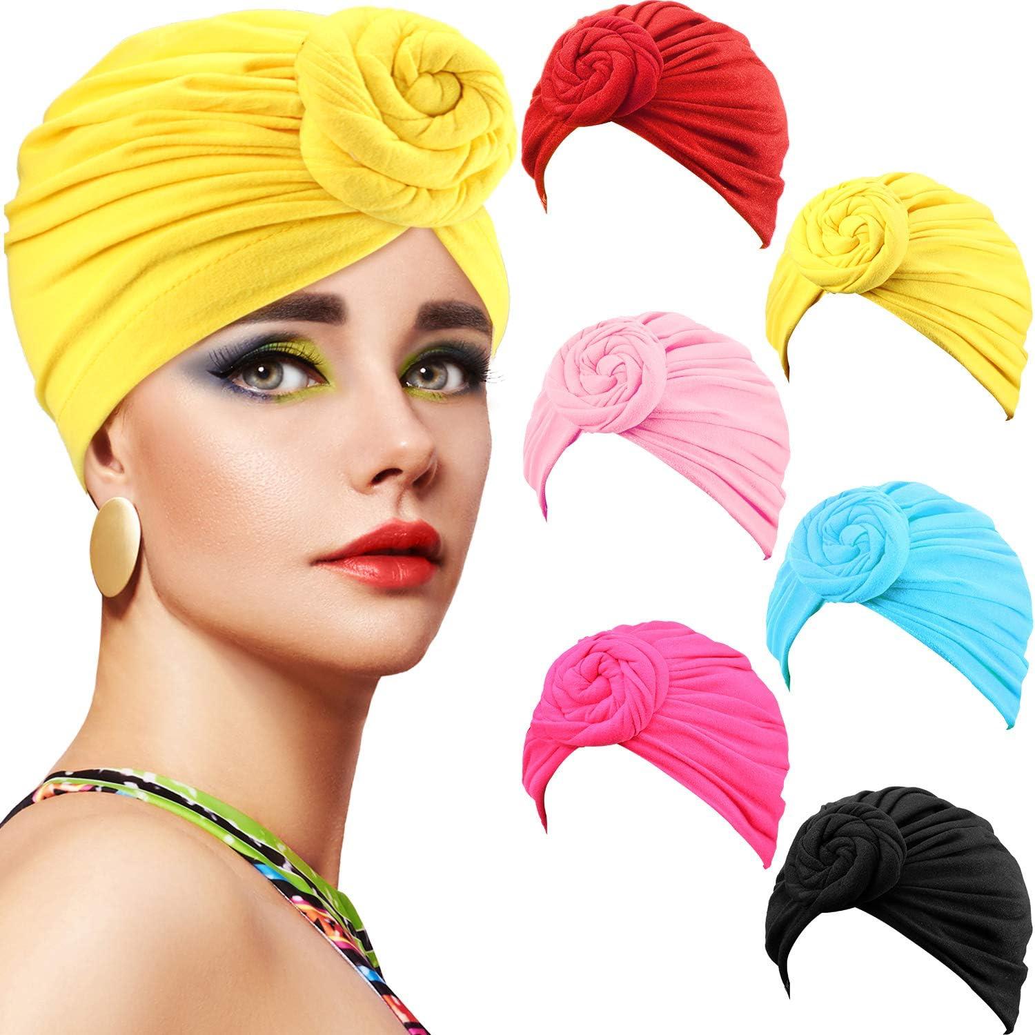 Best Seller Fashion Women Pre Tied Soft African Knotted Turbans Indian Style Twisted Turban Stretchy Easy Slip On Lightweight Durable Colorful Statement Piece Women Ladies Headscarf Turban Beanie Cap