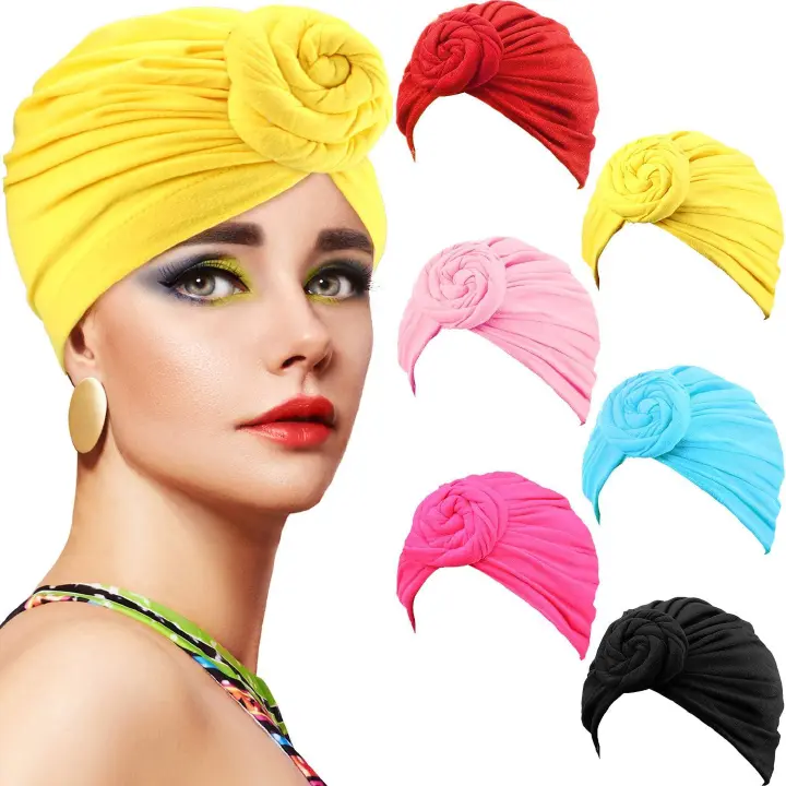 Best Seller Fashion Women Pre Tied Soft African Knotted Turbans Indian Style Twisted Turban Stretchy Easy Slip On Lightweight Durable Colorful Statement Piece Women Ladies Headscarf Turban Beanie Cap