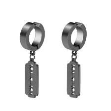 Trending Blade Earrings Men Retro Punk Earrings Blade Earrings Non Pierced Hip Hop Street Style Punk Stainless Steel Earrings (BLACK)