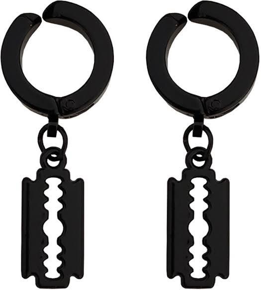 Trending Blade Earrings Men Retro Punk Earrings Blade Earrings Non Pierced Hip Hop Street Style Punk Stainless Steel Earrings (BLACK)