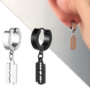 Trending Blade Earrings Men Retro Punk Earrings Blade Earrings Non Pierced Hip Hop Street Style Punk Stainless Steel Earrings (BLACK)