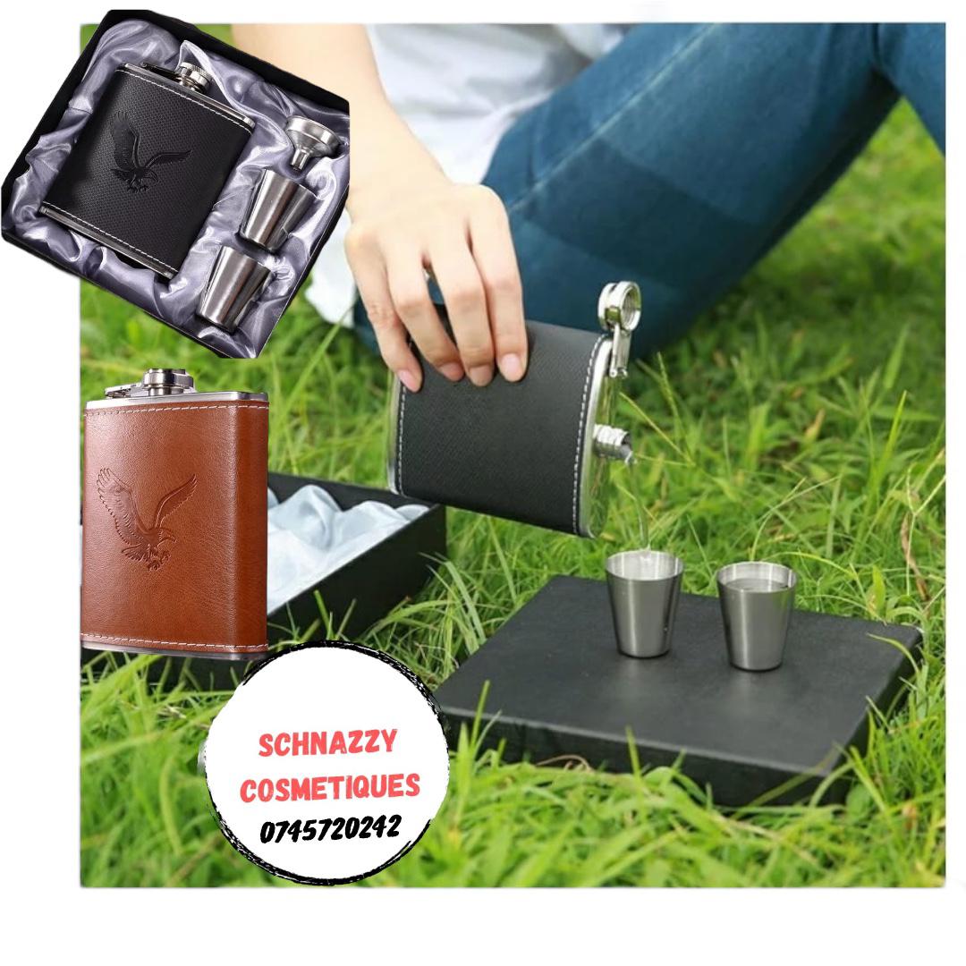 Alcohol Hip Flask Portable Traveller Hip Flask with 2 Shot Cups Trendy Engraved Leather Cover Stainless Steel Pocket Fit Thoughtful Gift Set Idea Fathers Day Gift Boyfriend Birthday Gift Car Accessory