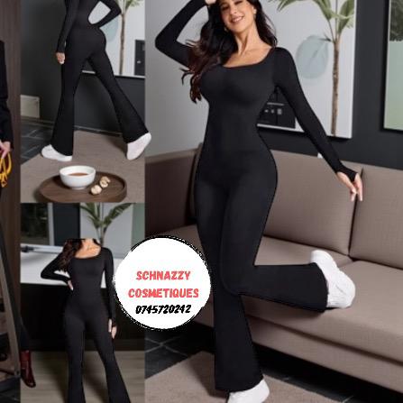 [New] Wideleg RIBBED Longsleeve Jumpsuit Catsuit Flared Bottom Wide Leg Pants Women Jumpsuit Casual Athletic Trendy Stylish Fashion Everywhere Everyday Wear Ladies Baddie Comfy-Chic ONE SIZE 1PC