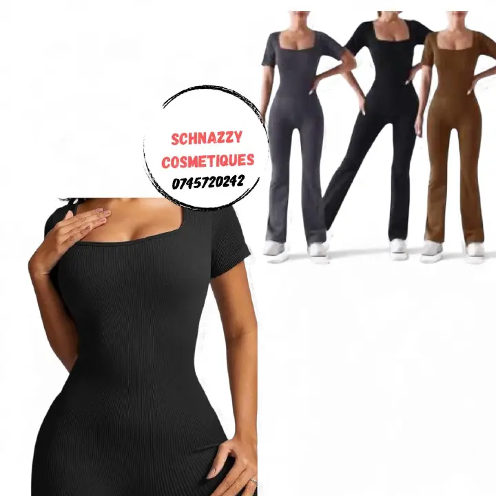 [New] Wideleg RIBBED Sleeve Jumpsuit Catsuit Flared Bottom Wide Leg Pants Women Jumpsuit Casual Athletic Trendy Stylish Fashion Everywhere Everyday Wear Ladies Baddie Comfy-Chic ONE SIZE 1PC