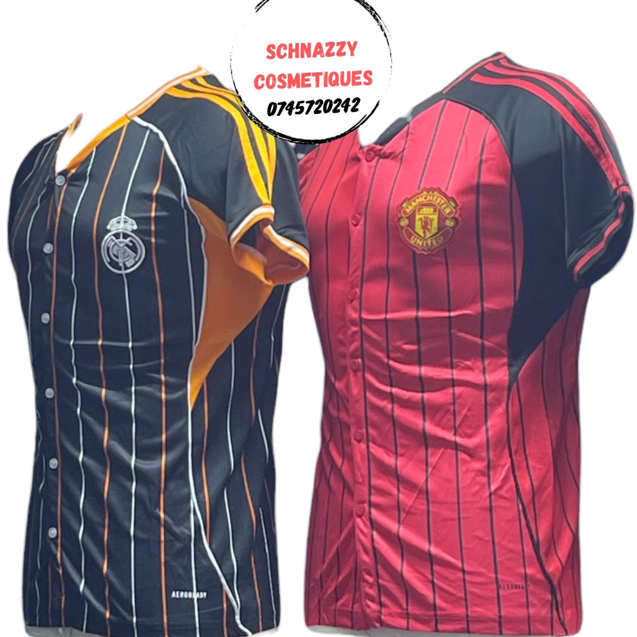 NEW Limited Time Offer Sale Buttoned Up Style Baseball Striped Graphic Tshirt Classic Retro Look Loose Fitting Slight Stretch - ARSENAL JERSEY CHELSEA JERSEY MANCHESTER UNITED JERSEY