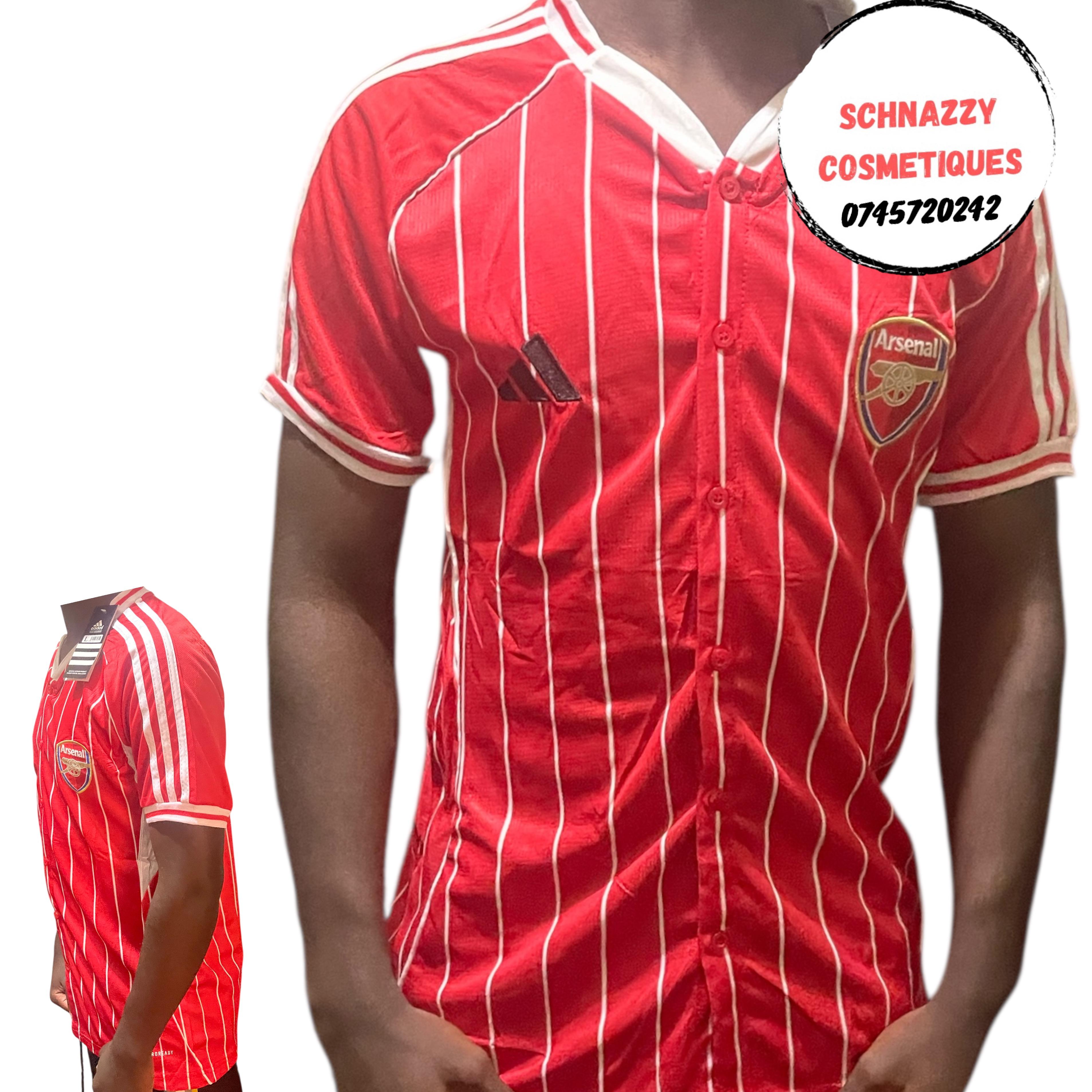 NEW Limited Time Offer Sale Buttoned Up Style Baseball Striped Graphic Tshirt Classic Retro Look Loose Fitting Slight Stretch - ARSENAL JERSEY CHELSEA JERSEY MANCHESTER UNITED JERSEY