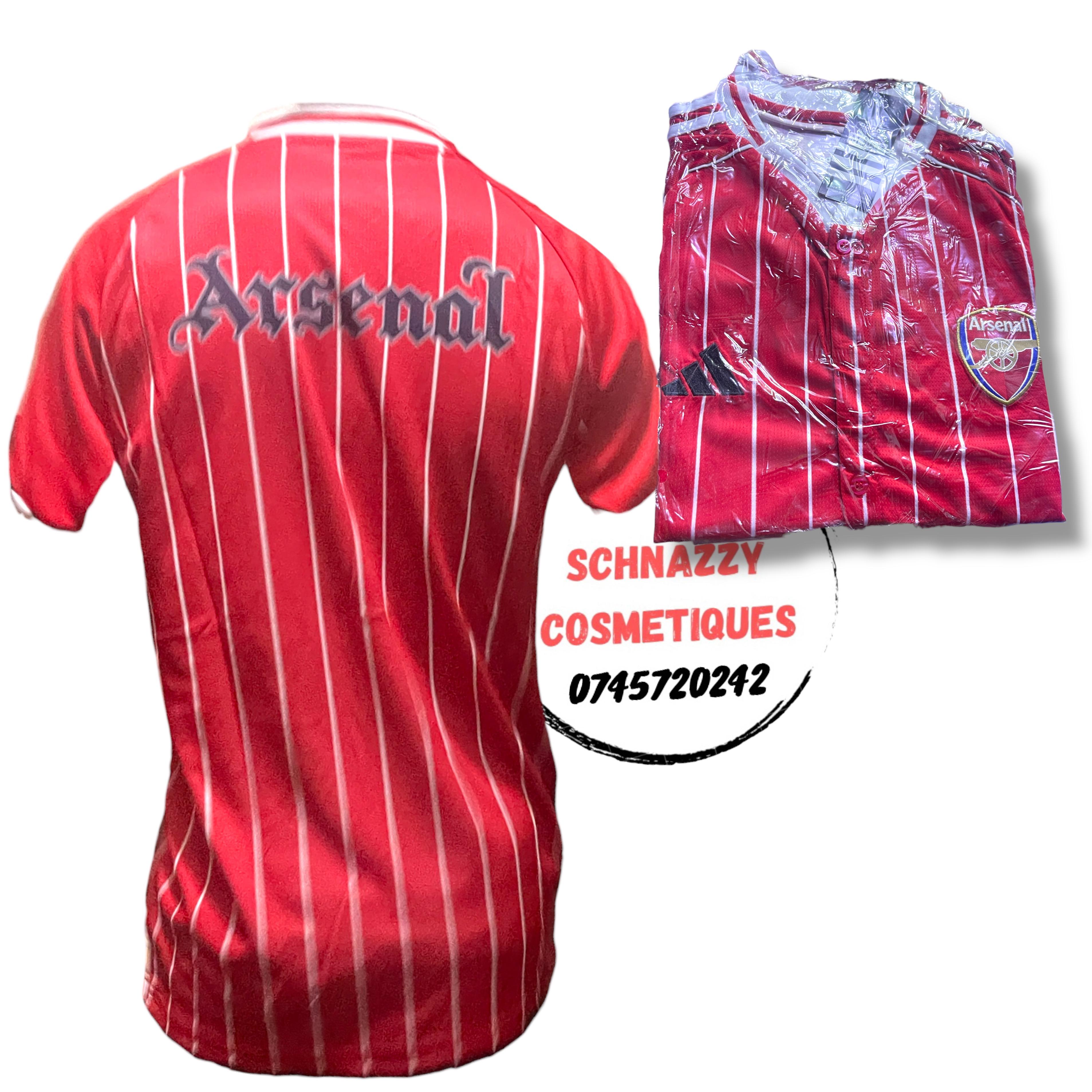 NEW Limited Time Offer Sale Buttoned Up Style Baseball Striped Graphic Tshirt Classic Retro Look Loose Fitting Slight Stretch - ARSENAL JERSEY CHELSEA JERSEY MANCHESTER UNITED JERSEY