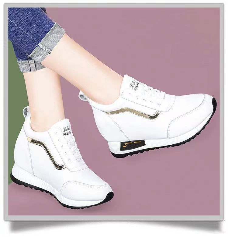 Women's Height Increasing Casual Shoes - Fashion Thick-Sole Platform Leather Sneakers with Soft Cushion, Versatile Sports-Inspired Design for Daily Wear (Trendy & Breathable FBK)