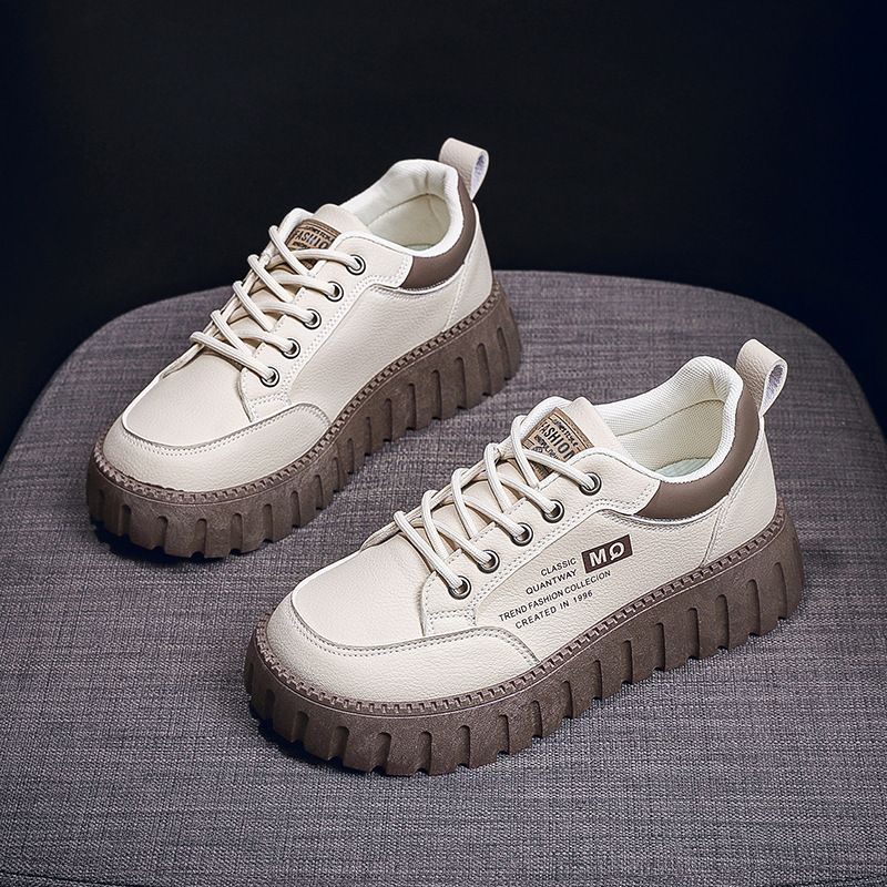 Women's White Sneakers - Korean Style Instagram Fashion Thick-Sole Platform Sports & Running Shoes for Students, Height Increasing Casual Lightweight Design