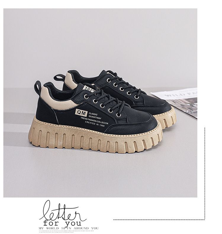 Women's White Sneakers - Korean Style Instagram Fashion Thick-Sole Platform Sports & Running Shoes for Students, Height Increasing Casual Lightweight Design