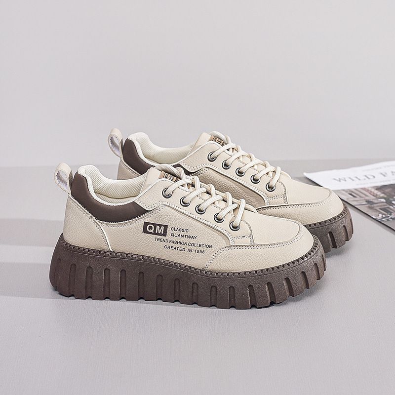 Women's White Sneakers - Korean Style Instagram Fashion Thick-Sole Platform Sports & Running Shoes for Students, Height Increasing Casual Lightweight Design