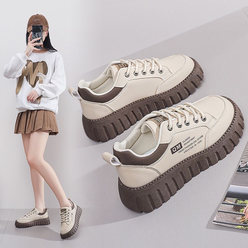 Women's White Sneakers - Korean Style Instagram Fashion Thick-Sole Platform Sports & Running Shoes for Students, Height Increasing Casual Lightweight Design