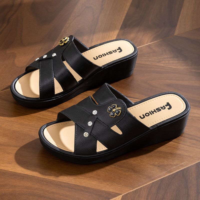 Heel 3CM Women's High Heel Slippers - Thick Sole Soft Bottom Sandals for Summer Outdoor & Home Wear, Anti-Slip Comfortable Social Wedge Shoes (Runs Small - Size Up 1)   (Fast delivery within 1-5 days)