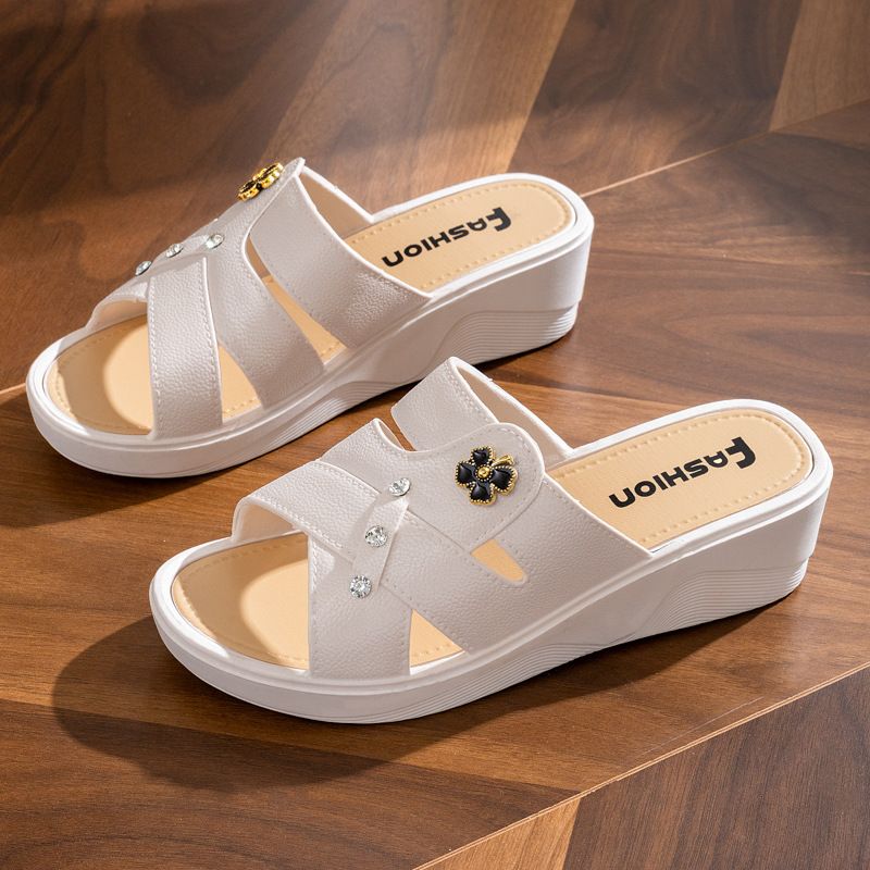 Heel 3CM Women's High Heel Slippers - Thick Sole Soft Bottom Sandals for Summer Outdoor & Home Wear, Anti-Slip Comfortable Social Wedge Shoes (Runs Small - Size Up 1)   (Fast delivery within 1-5 days)