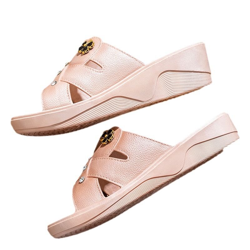 Heel 3CM Women's High Heel Slippers - Thick Sole Soft Bottom Sandals for Summer Outdoor & Home Wear, Anti-Slip Comfortable Social Wedge Shoes (Runs Small - Size Up 1)   (Fast delivery within 1-5 days)