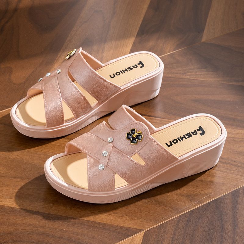 Heel 3CM Women's High Heel Slippers - Thick Sole Soft Bottom Sandals for Summer Outdoor & Home Wear, Anti-Slip Comfortable Social Wedge Shoes (Runs Small - Size Up 1)   (Fast delivery within 1-5 days)