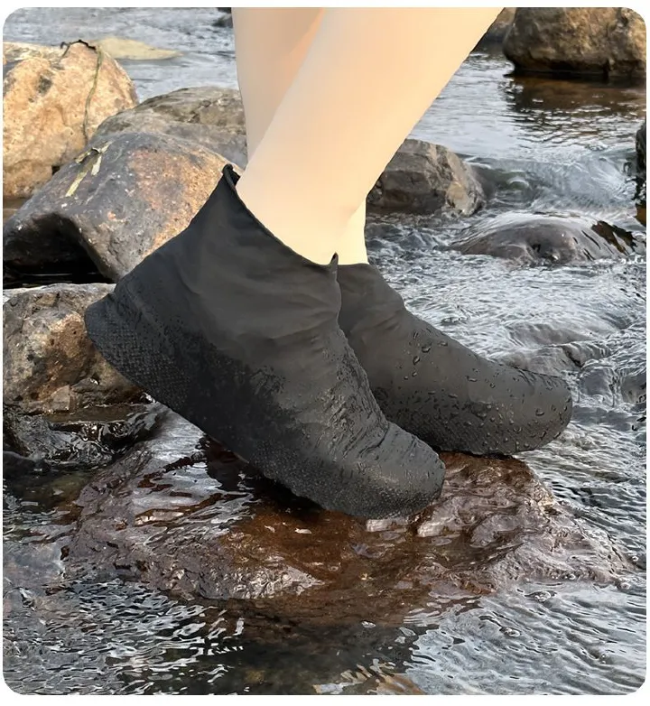 【2 Pieces】African Monsoon Essentials: 2.8mm Latex Overboots - Mud-Proof Rain Shoe Covers with 7-Level Anti-Slip Grip for Nairobi Flood Zones, Heavy-Duty Toe Armor in Vibrant Colors(FBK)(discount)