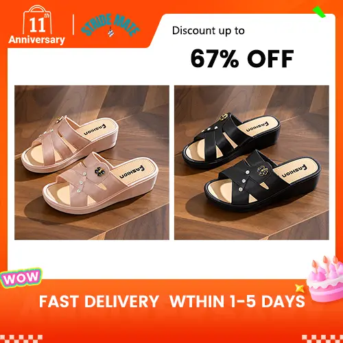 Heel 3CM Women's High Heel Slippers - Thick Sole Soft Bottom Sandals for Summer Outdoor & Home Wear, Anti-Slip Comfortable Social Wedge Shoes (Runs Small - Size Up 1)   (Fast delivery within 1-5 days)