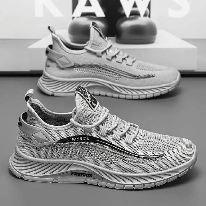 New Men's Sports Sneakers Man - Black Breathable Mesh PU Leather Shoes Viatu vya Kiume with Non-Slip Rubber Sole & Pull-on  Design for Urban Street Fashion