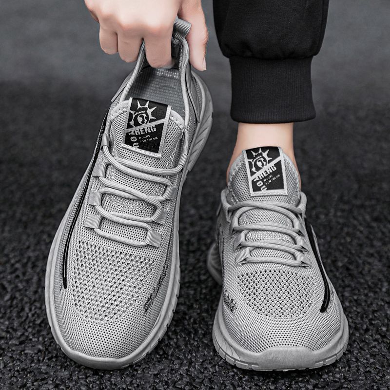 New Men's Sports Sneakers Man - Black Breathable Mesh PU Leather Shoes Viatu vya Kiume with Non-Slip Rubber Sole & Pull-on  Design for Urban Street Fashion