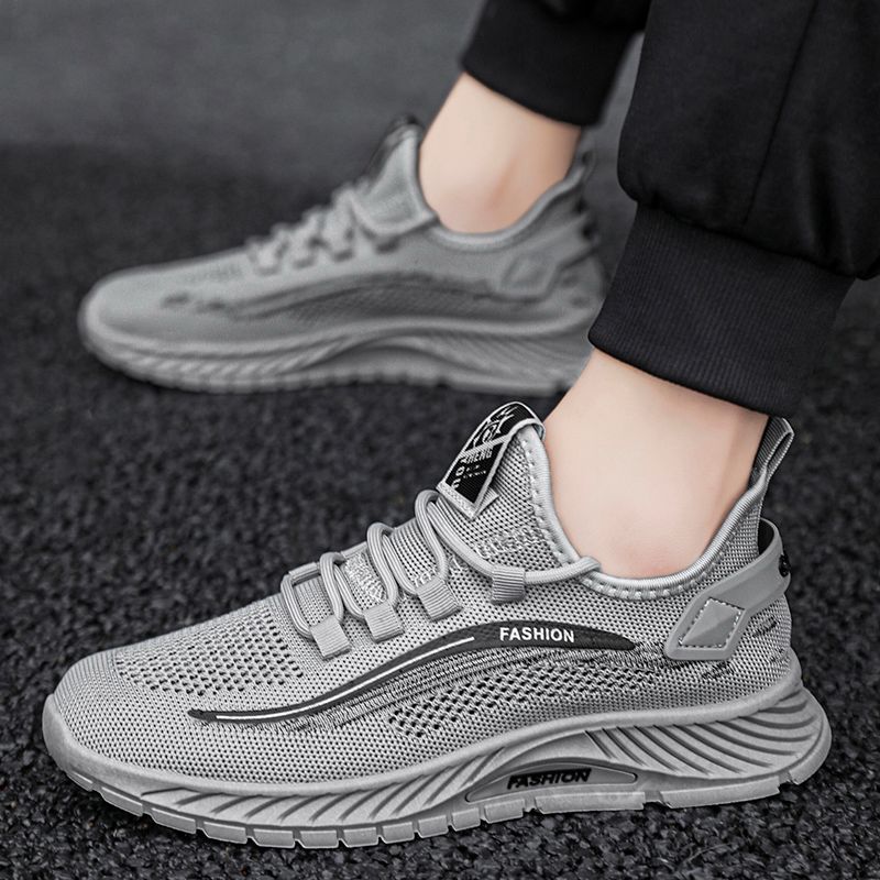 New Men's Sports Sneakers Man - Black Breathable Mesh PU Leather Shoes Viatu vya Kiume with Non-Slip Rubber Sole & Pull-on  Design for Urban Street Fashion