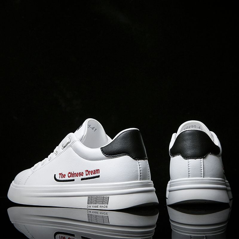 Youth Men's Casual Sneakers Man - White Versatile Breathable PU Leather Shoes Viatu vya Kiume with Non-Slip Wear-Resistant Rubber Sole & Lace-Up for Urban Street Fashion