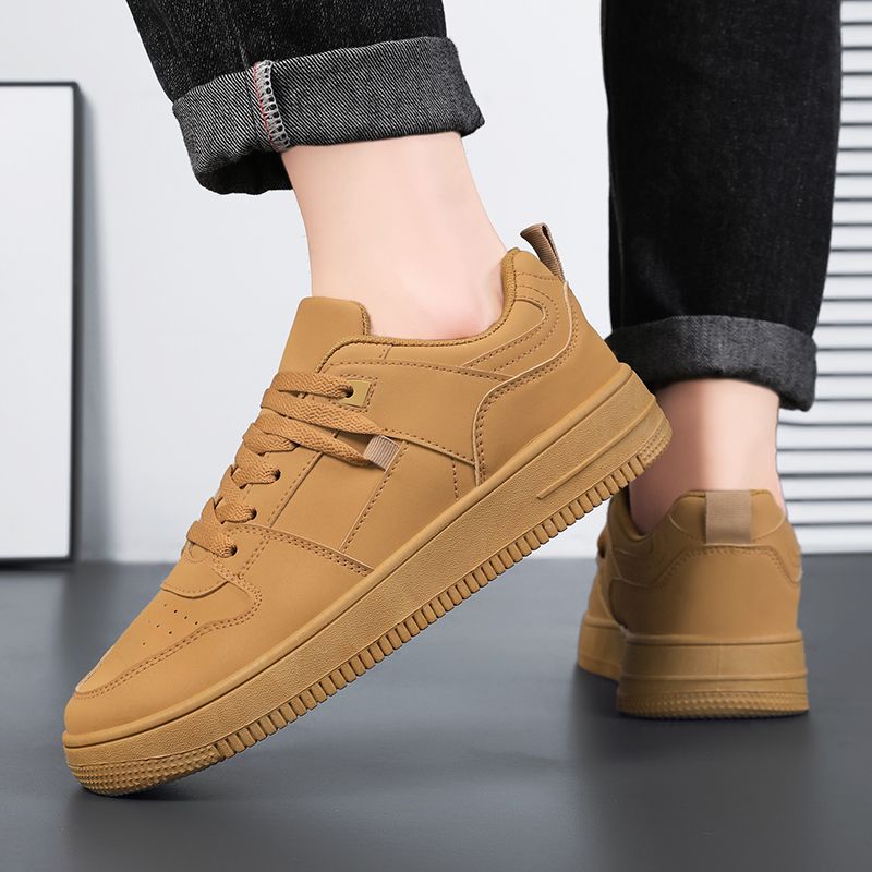 Youth Men's Casual Sports Sneakers Man - Black Fashion PU Leather Shoes Viatu vya Kiume with Non-Slip Wear-Resistant Rubber Sole & Lace-Up for Urban Street Style