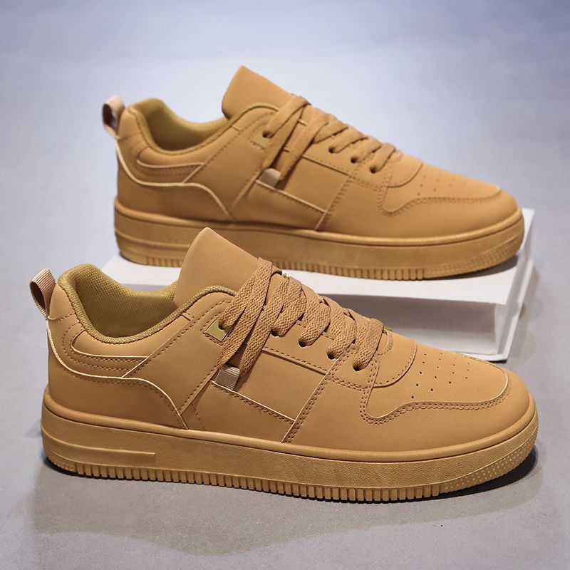 Youth Men's Casual Sports Sneakers Man - Black Fashion PU Leather Shoes Viatu vya Kiume with Non-Slip Wear-Resistant Rubber Sole & Lace-Up for Urban Street Style