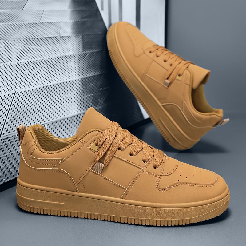 Youth Men's Casual Sports Sneakers Man - Black Fashion PU Leather Shoes Viatu vya Kiume with Non-Slip Wear-Resistant Rubber Sole & Lace-Up for Urban Street Style