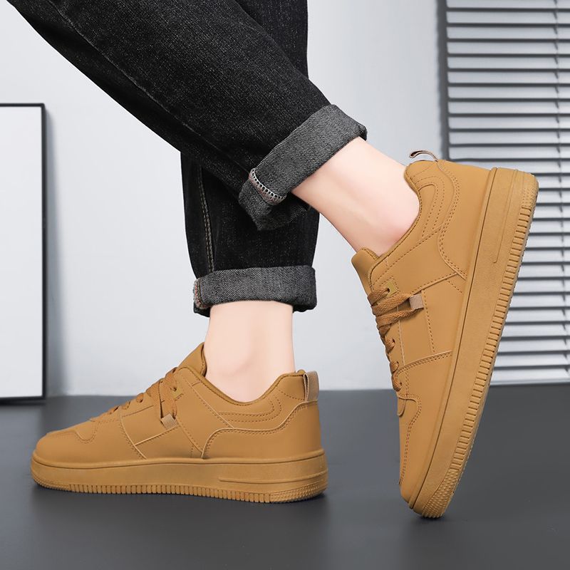 Youth Men's Casual Sports Sneakers Man - Black Fashion PU Leather Shoes Viatu vya Kiume with Non-Slip Wear-Resistant Rubber Sole & Lace-Up for Urban Street Style