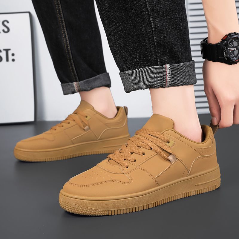 Youth Men's Casual Sports Sneakers Man - Black Fashion PU Leather Shoes Viatu vya Kiume with Non-Slip Wear-Resistant Rubber Sole & Lace-Up for Urban Street Style