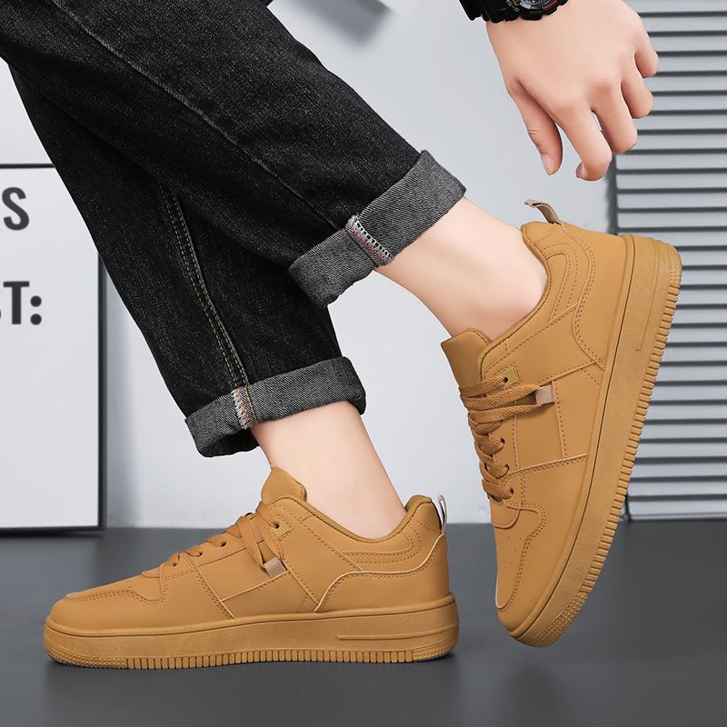 Youth Men's Casual Sports Sneakers Man - Black Fashion PU Leather Shoes Viatu vya Kiume with Non-Slip Wear-Resistant Rubber Sole & Lace-Up for Urban Street Style