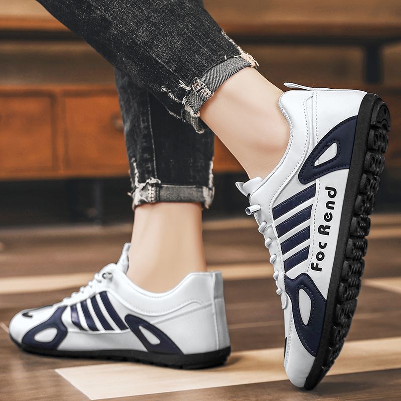 Hot Youth Men's Slip-On Sneakers Man - New Leather Look PU Casual Shoes Viatu vya Kiume with Waterproof & Non-Slip & Wear-Resistant Rubber Sole for Versatile Street Fashion