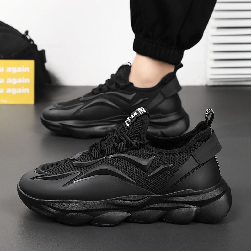 Hot Youth Men's Chunky Sports Sneakers Man - New Breathable Mesh PU Shoes Viatu vya Kiume with Non-Slip & Wear-Resistant Rubber Sole & Lace-Up for Casual Versatile Street Fashion